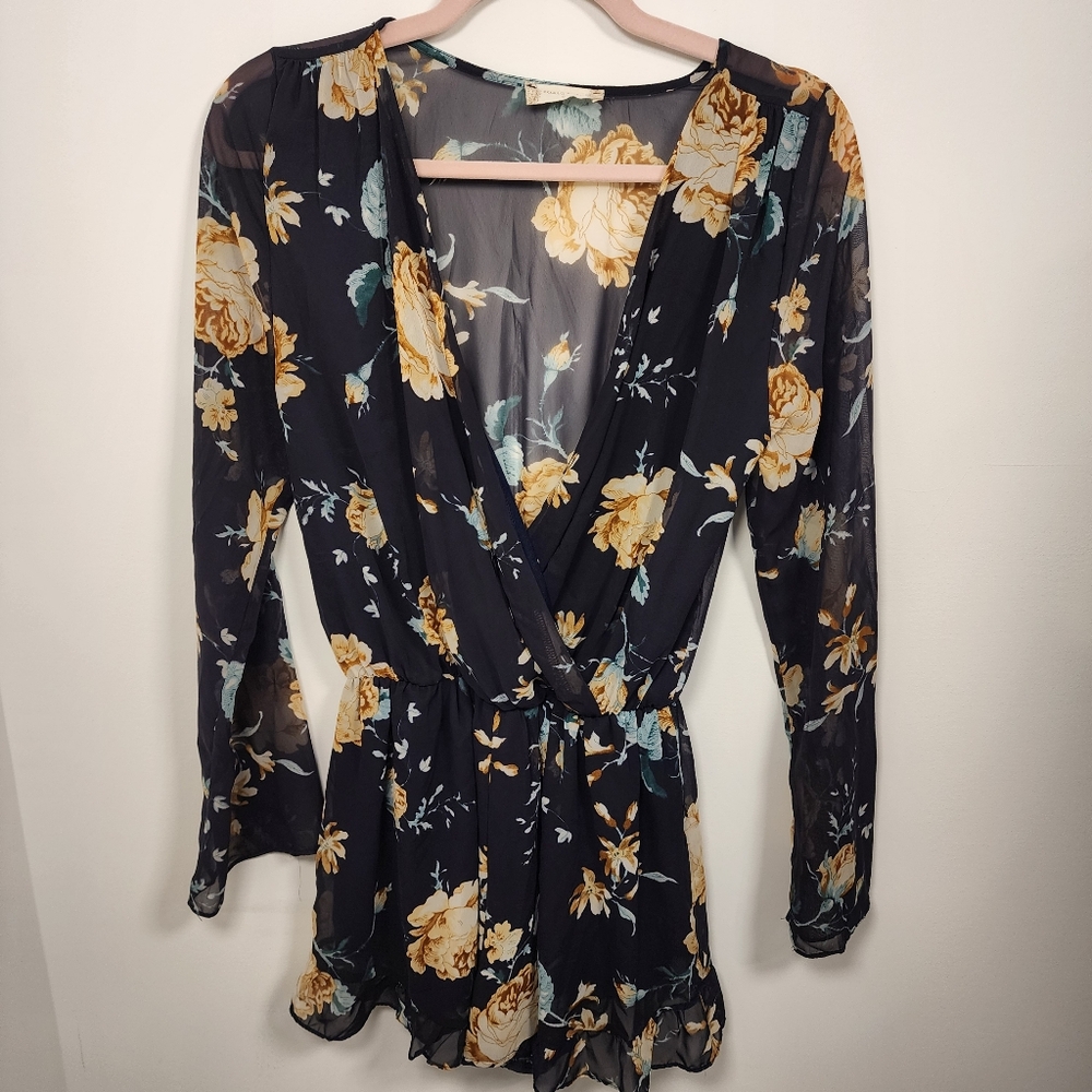 Altar'd State Black Floral Romper Small